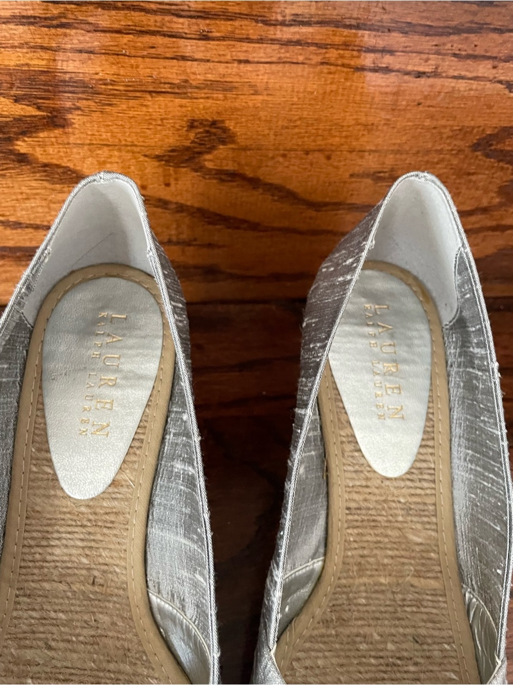 Lauren Ralph Lauren Cecilia Espadrille Wedge Sandals Silver Linen Women’s 6.5 - Picture 5 of 7